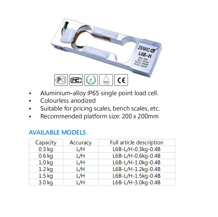 L6B Aluminium Load Cell ZEMIC Single Point Load Cell